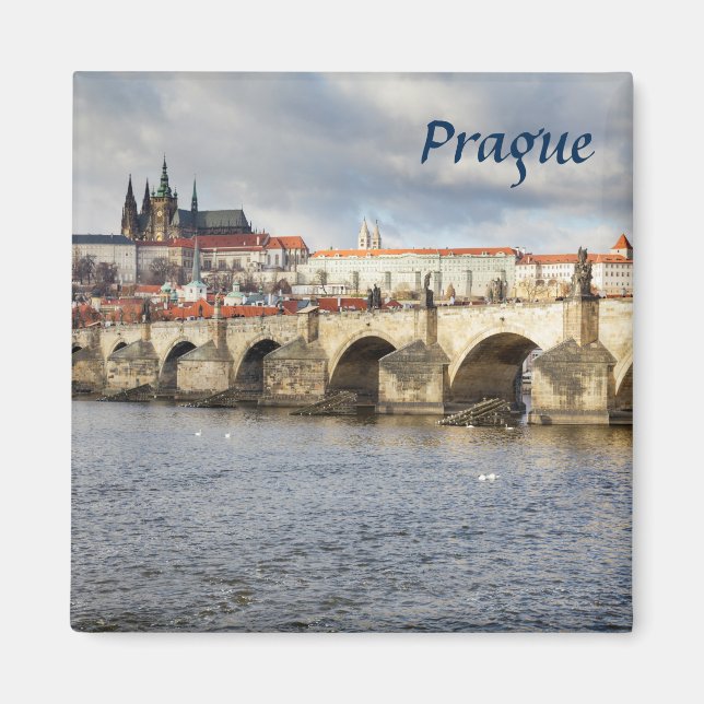 Prague Castle and Charles Bridge souvenir photo Magnet (Front)