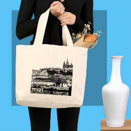 Prague Castle, Cathedral, Famous Panorama Large Tote Bag