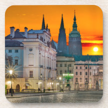 Prague Castle in the Morning Hard plastic coaster