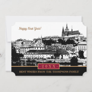 Prague Castle New Years Card, Prague Art Holiday Card