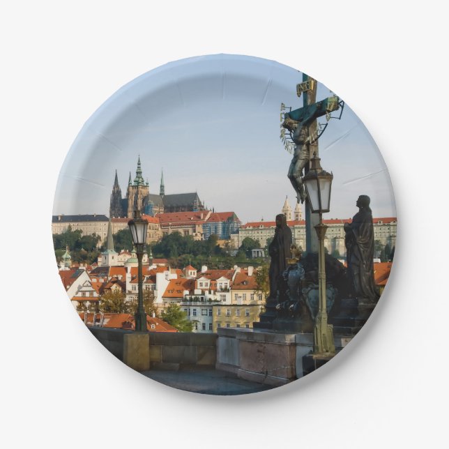 Prague Castle view from Charles bridge, Czech R. Paper Plate (Front)