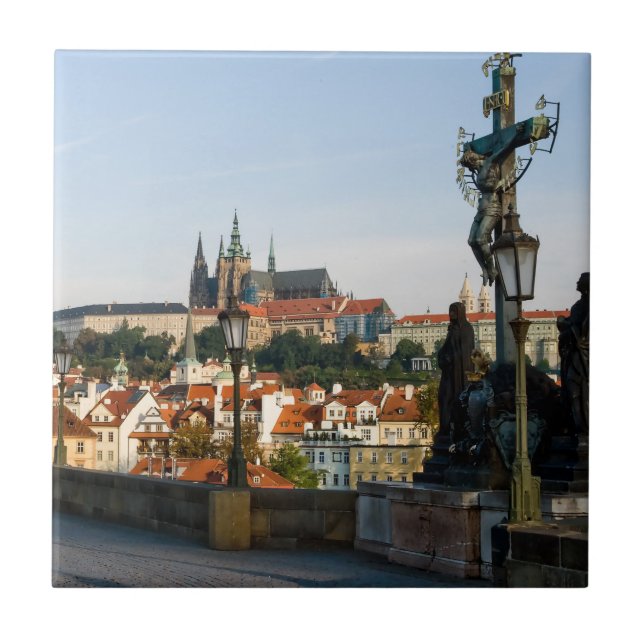 Prague Castle view from Charles bridge, Czech R. Tile (Front)