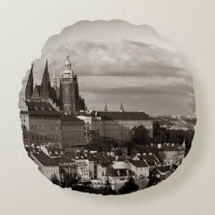 Prague Castle with Saint Vitus Cathedral in Czech Round Cushion