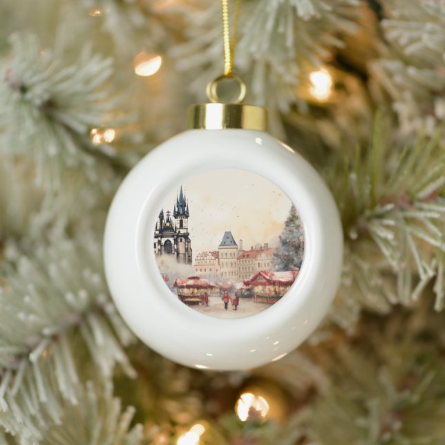 Prague Ceramic Ball Christmas Ornament (Tree)