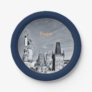 Prague & Charles Bridge, Christ, Castle / Czechia  Paper Plate