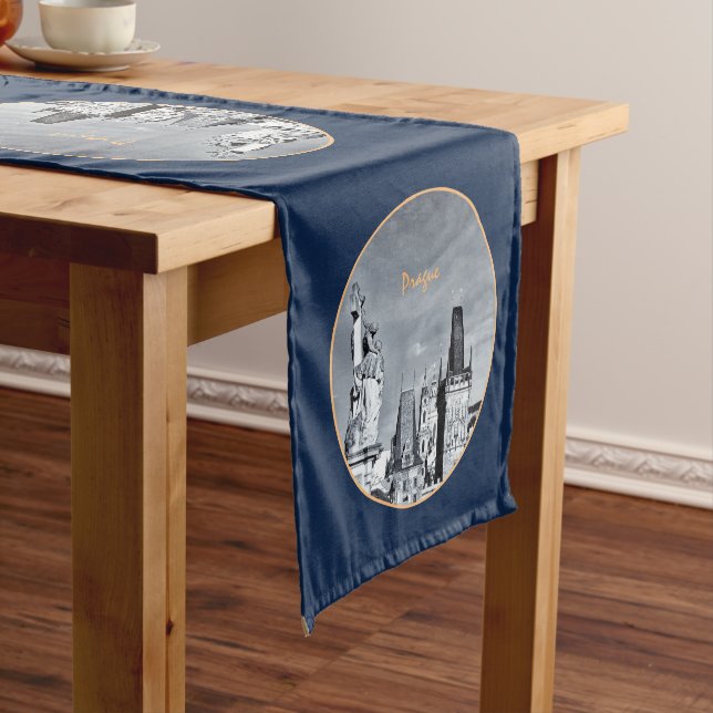 Prague & Charles Bridge, Christ, Castle / Czechia Short Table Runner (In Situ)