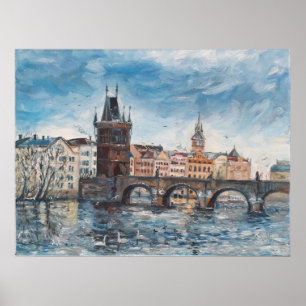Prague - Charles bridge painting Poster