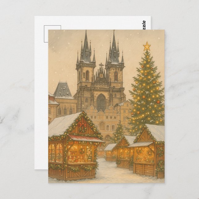 Prague Christmas Holiday Art Postcard – Winter  (Front/Back)