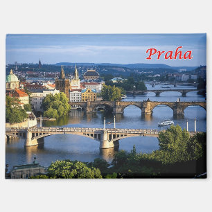 Prague Cityscape and Famous Bridges Photo, Magnet