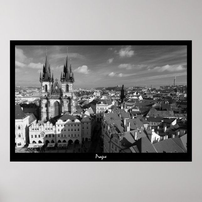 Prague Cityscape (B&W) Poster (Front)