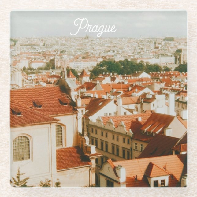 Prague Cityscape Souvenir Glass Coaster (Front)