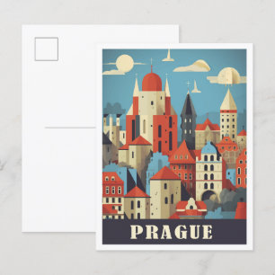 Prague Czech Art Travel Illustration Postcard