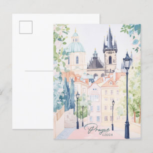 Prague Czech Gouache Paint Illustration Travel Postcard