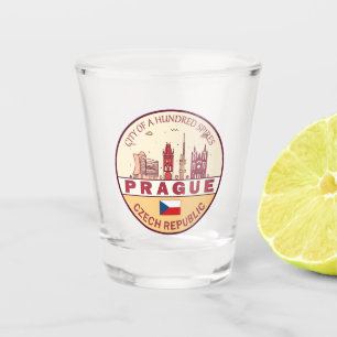 Prague Czech Republic City Skyline Emblem Shot Glass