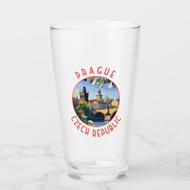 Prague Czech Republic Retro Distressed Circle Glass (Front)