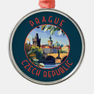 Prague Czech Republic Retro Distressed Circle Metal Tree Decoration