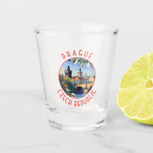 Prague Czech Republic Retro Distressed Circle Shot Glass