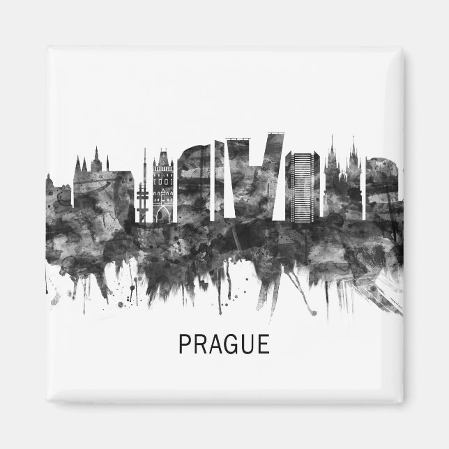 Prague Czech Republic Skyline BW Magnet (Front)