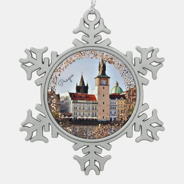 Prague, Czech Republic Snowflake Pewter Christmas  Snowflake Pewter Christmas Ornament (Front)