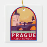 Prague Czech Republic Travel Art Vintage Ceramic Ornament<br><div class="desc">Prague retro vector art design. Nicknamed “the City of a Hundred Spires, ” it's known for its Old Town Square,  the heart of its historic core,  with colourful baroque buildings.</div>