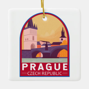 Prague Czech Republic Travel Art Vintage Ceramic Ornament