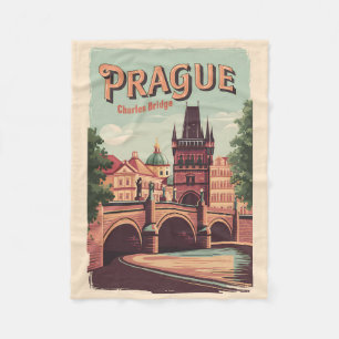 Prague Czech Republic Travel Art Vintage Fleece Blanket