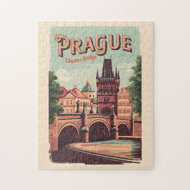 Prague Czech Republic Travel Art Vintage Jigsaw Puzzle (Vertical)