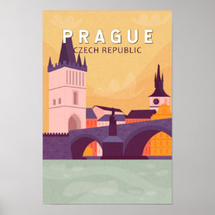 Prague Czech Republic Travel Art Vintage Poster