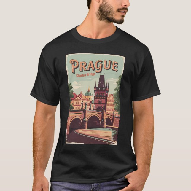 Prague Czech Republic Travel Art Vintage T-Shirt (Front)