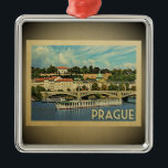 Prague Czech Republic Vintage Travel Ornament<br><div class="desc">A cool vintage style Prague ornament featuring a beautiful city river view with bridge.</div>