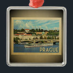 Prague Czech Republic Vintage Travel Ornament<br><div class="desc">A cool vintage style Prague ornament featuring a beautiful city river view with bridge.</div>