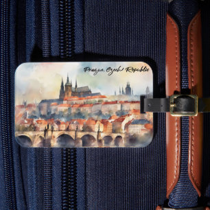 Prague Czech Republic Watercolor Panorama View Luggage Tag