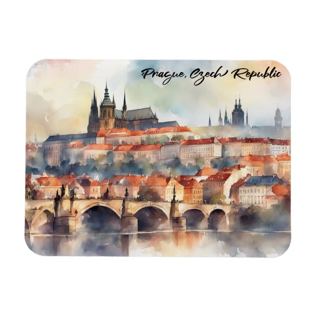 Prague Czech Republic Watercolor Panorama View Magnet (Horizontal)