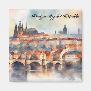 Prague Czech Republic Watercolor Panorama View Magnet