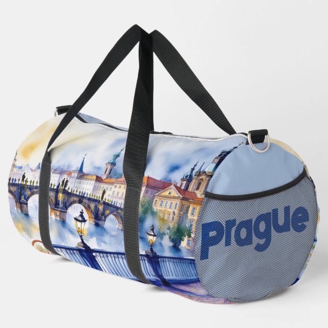 Prague - Czech Republic Watercolor Sketch | Duffle Bag (Right Corner)