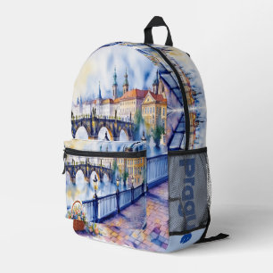 Prague - Czech Republic Watercolor Sketch Printed Backpack