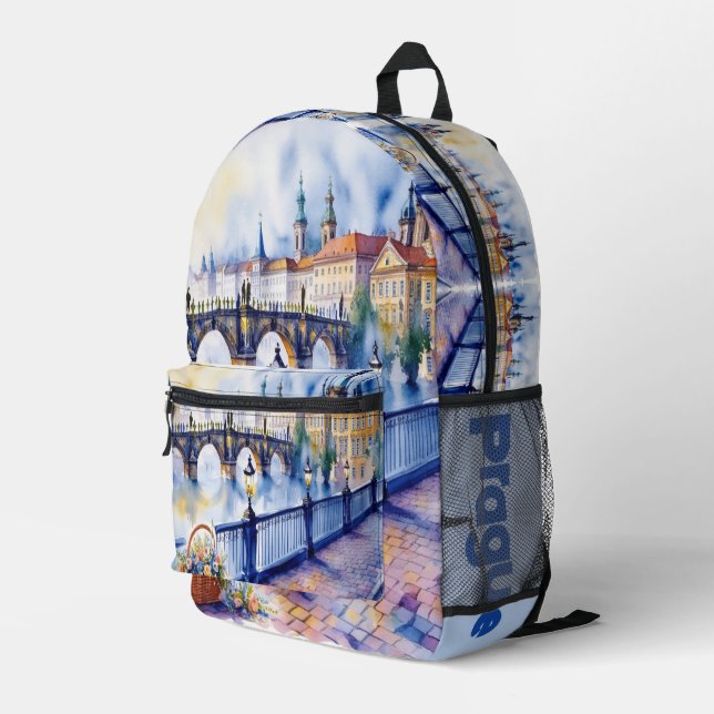 Prague - Czech Republic Watercolor Sketch | Printed Backpack (Back Corner Right)