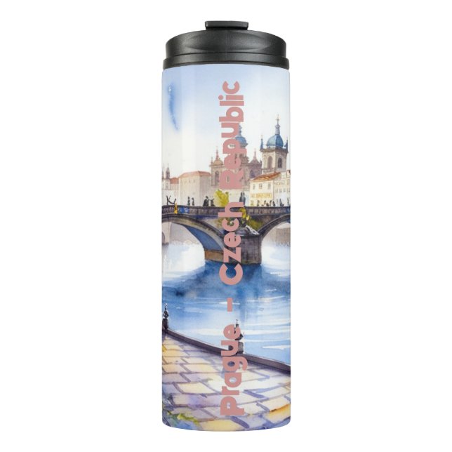 Prague - Czech Republic Watercolor Sketch | Thermal Tumbler (Front)