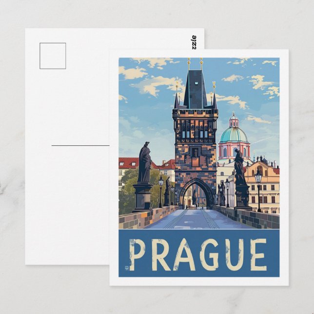 Prague Czech Vintage Famous Travel Place  Postcard (Front/Back)