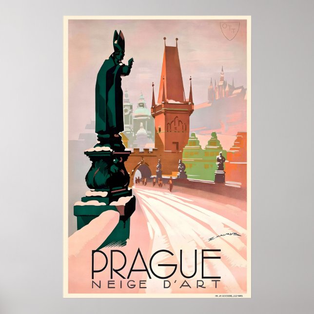 Prague Czech Vintage Travel Poster (Front)