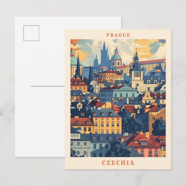 Prague Czechia Elegant Art Vintage Travel Postcard (Front/Back)