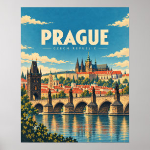 Prague Czechia Vintage Travel Art Poster