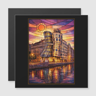 Prague Dancing House Stained Glass Sunset
