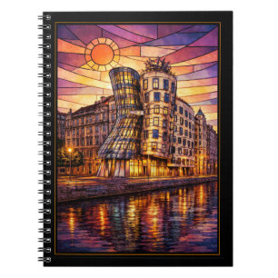 Prague Dancing House Stained Glass Sunset Notebook