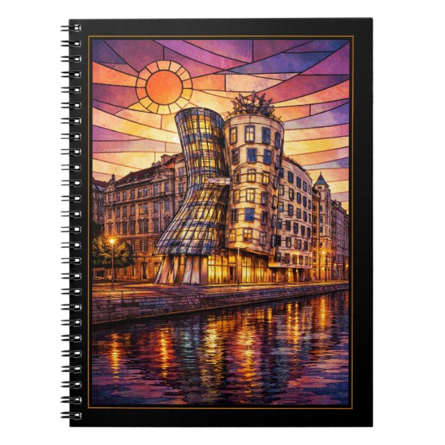 Prague Dancing House Stained Glass Sunset Notebook (Front)