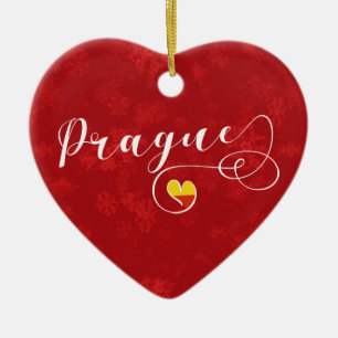 Prague Heart, Christmas Tree Ornament, Czech Ceramic Tree Decoration