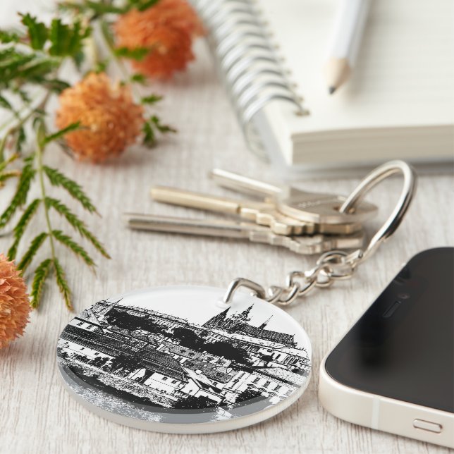 Prague, Historical city, Castle - Czech Art Key Ring (Front Right)