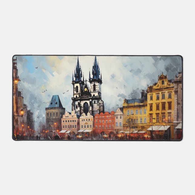 Prague night in Czech Republic Desk Mat (Front)