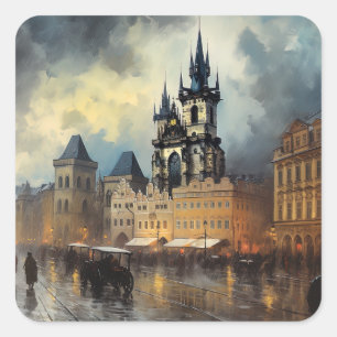 Prague night in Czech Republic Square Sticker