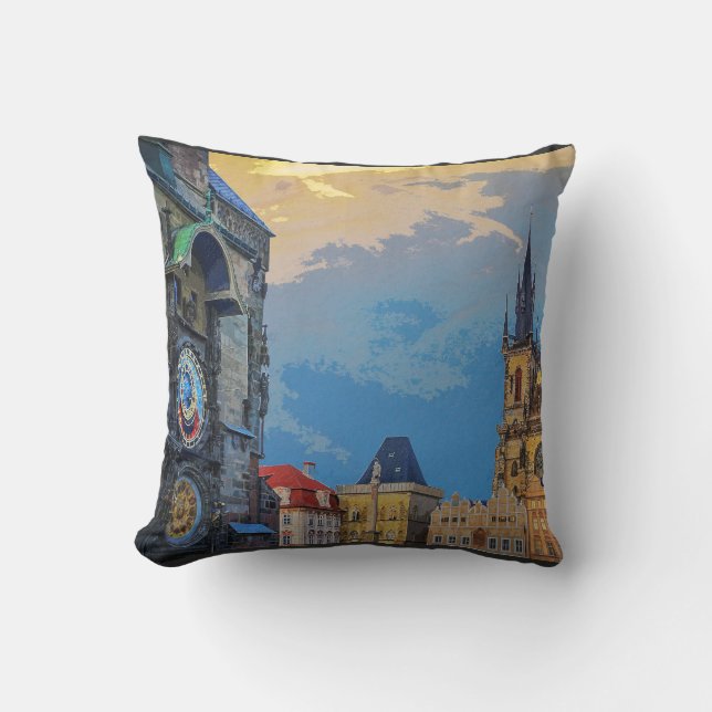 Prague Own Town Astronomical Clock Architecture Cushion (Front)